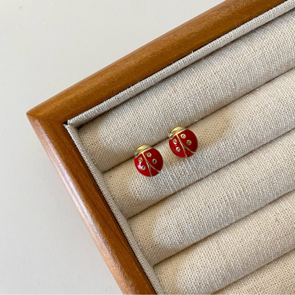 4/$15 Red Enameled Ladybug Earrings Studs - Picture 2 of 6